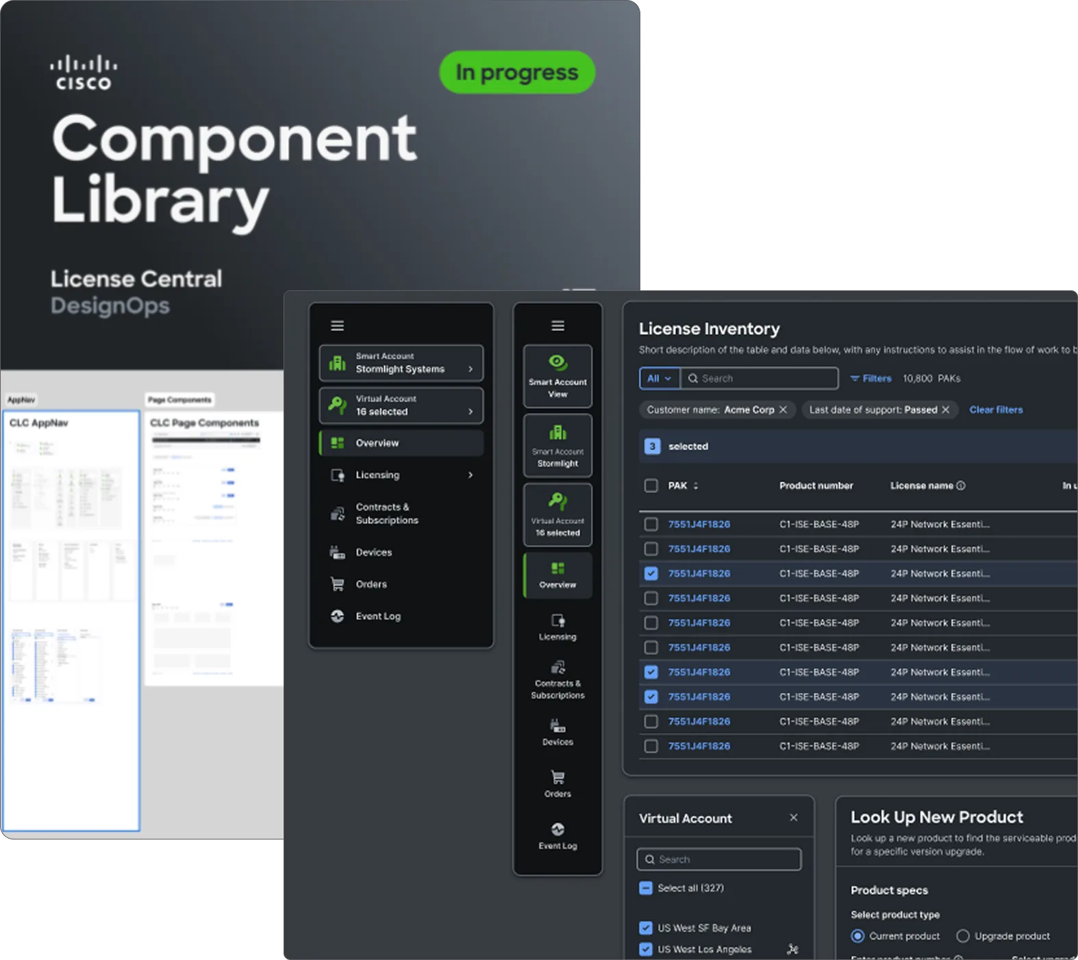 Cisco License Central component library and license inventory screens