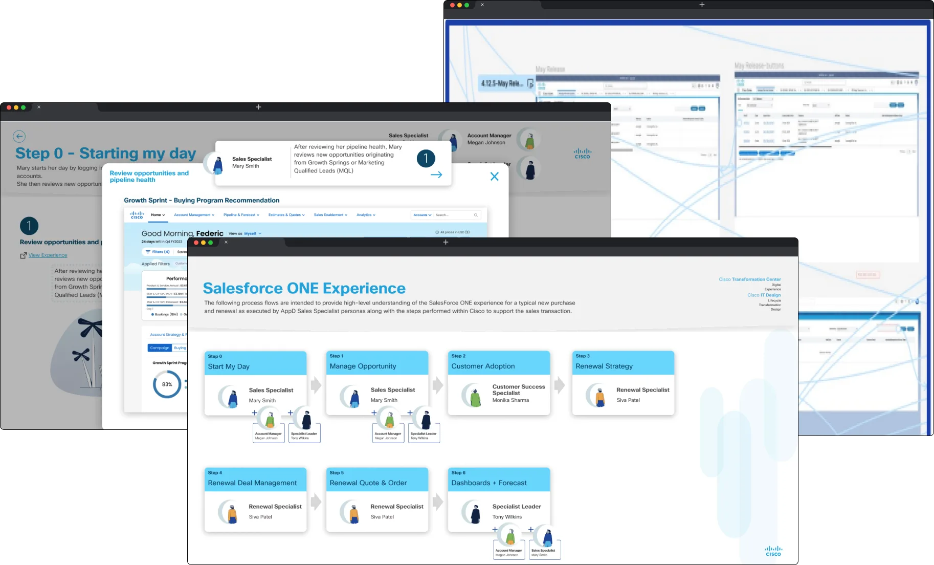 SalesforceOne experience journey map and process flow screens